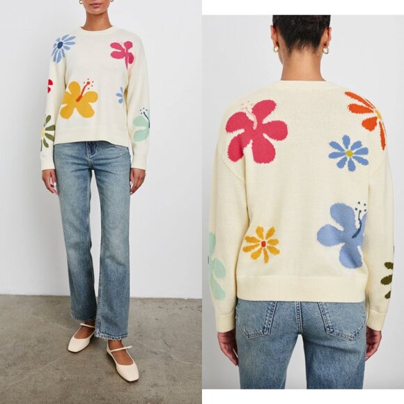 Rails Sweaters - $275 Rails Ivory Hibiscus Zoey Pullover Floral Knit Sweater size Large